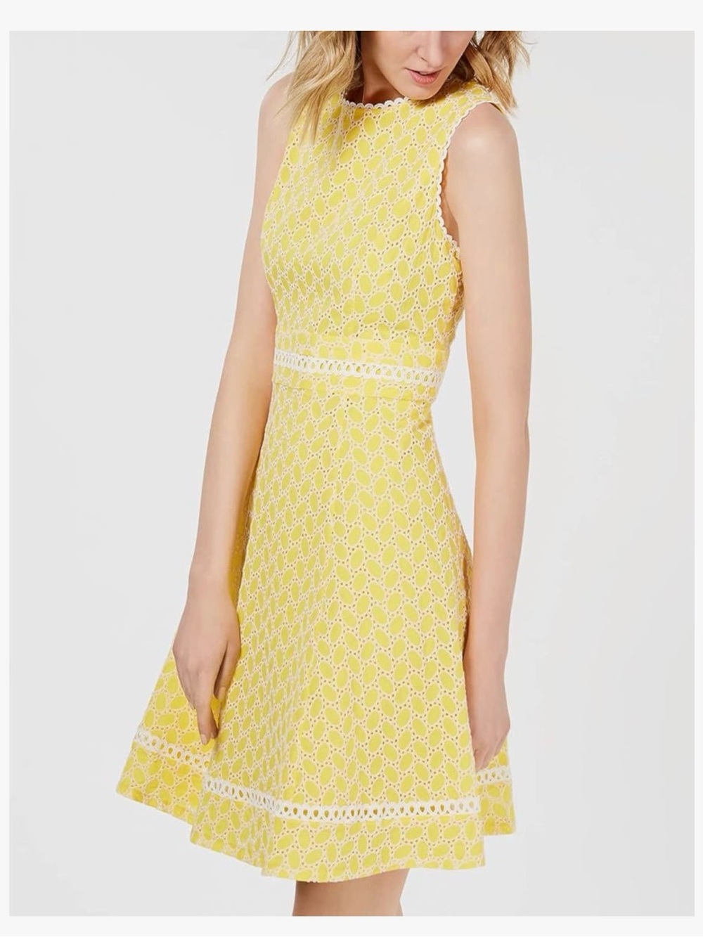Calvin Klein Yellow and White Floral Lace Dress SzM